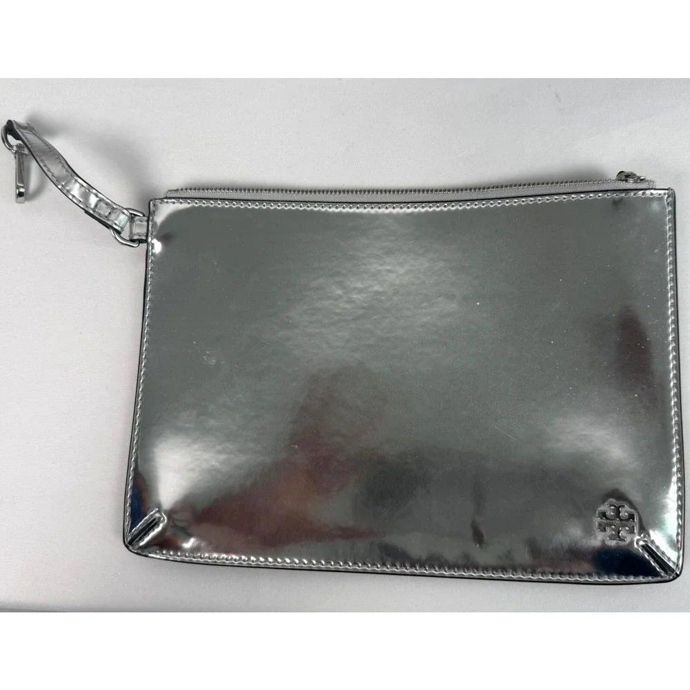 Tory Burch Block-T Felt Fabric Tote Grey/Silver Style 31107 w Silver MakeUp bag